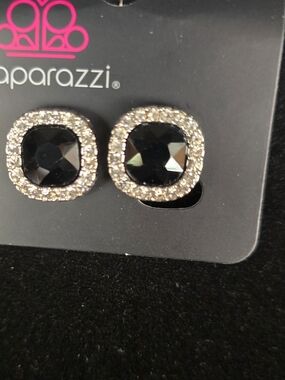 NWT Black and Silver Faceted Halo Stud Earrings